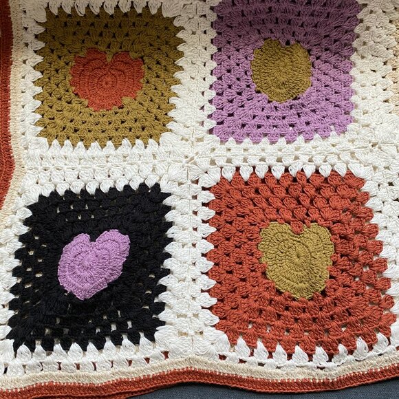 Hand knit Crochet Heart cotton throw and pillow with pillow cover - Picture 7 of 9